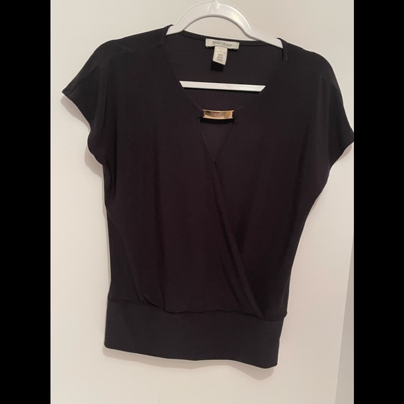 White House Black Market Top, Cap sleeves, wrap front design, Size S, Black - Picture 1 of 9